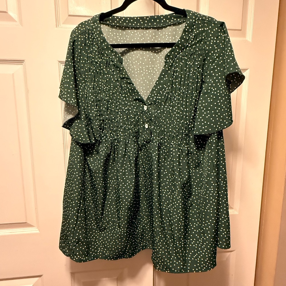 SHEIN Green Polka Dot V-Neck Short Sleeve Tunic